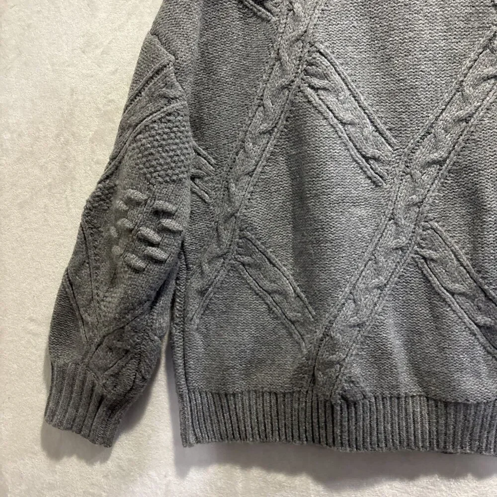 Aelfric Eden Women's Oversized Cable Knit Chunky Mock Neck Sweater Large Grey - Picture 10 of 16